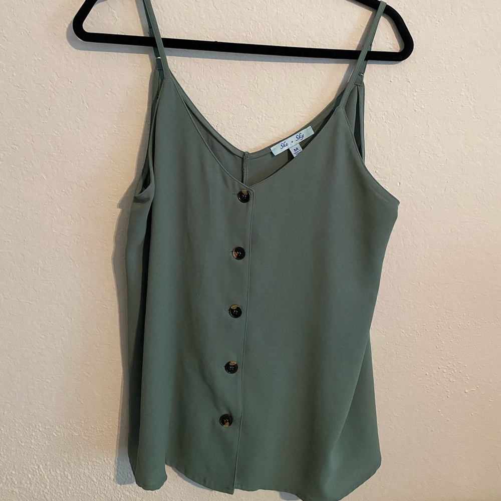 Green Flowy Spaghetti Strap Tank Top
